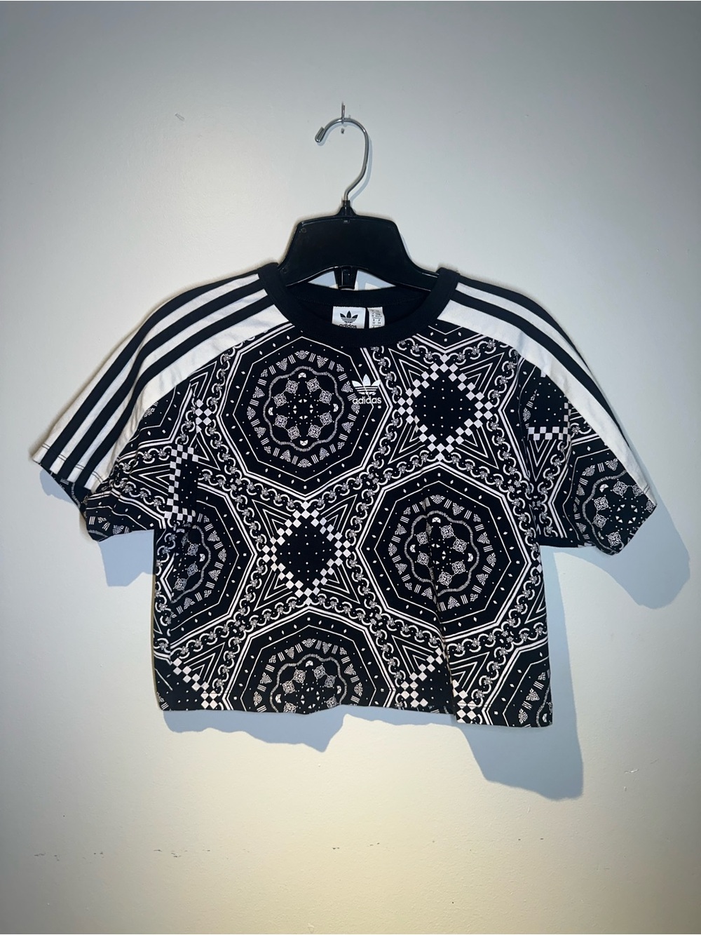 adidas Black & White Patterned Cropped Tee